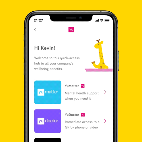 YuLife YuScreen showing list of YuDoctor, YuMatter benefits and more that are easily accessible in one place.