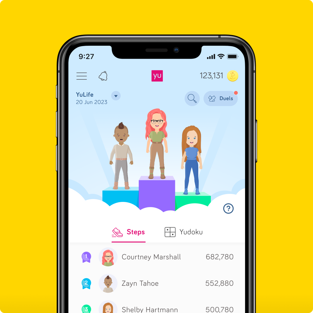 YuMoji avatars on the podium of the leaderboard showing first, second and third place on the leaderboard screen.